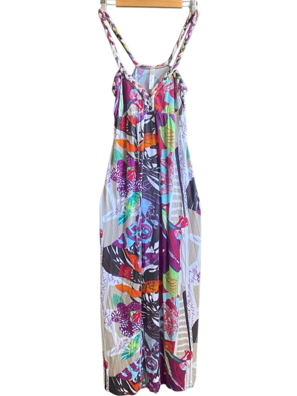S-Twelve Vibrant Boho Maxi Dress with Distinctive Braided Detailing. Size Small
